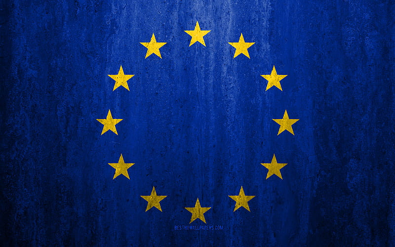 Flag of European Union stone background, grunge flag, Europe, European Union flag, grunge art, international organizations, European Union, stone texture, HD wallpaper