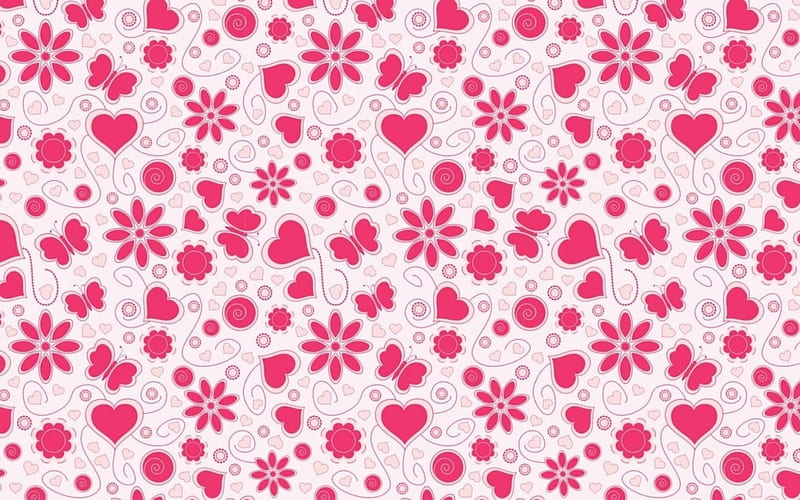 Texture, pattern, heart, flower, paper, valentine, white, pink, HD wallpaper