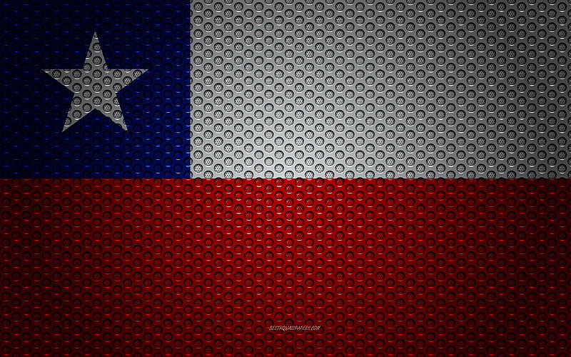 Flag of Chile creative art, metal mesh texture, Chilean flag, national symbol, Chile, South America, flags of South America countries, HD wallpaper