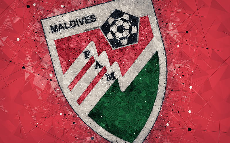 Maldives national football team geometric art, logo, red abstract background, Asian Football Confederation, Asia, emblem, Maldives, football, AFC, grunge style, creative art, HD wallpaper