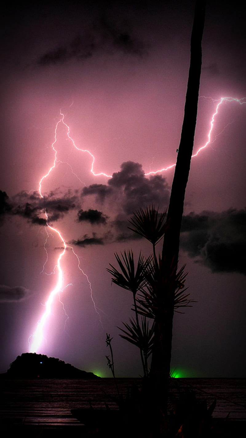 Tropical Storm, beach, flash, island, lightning, paradise, HD phone wallpaper