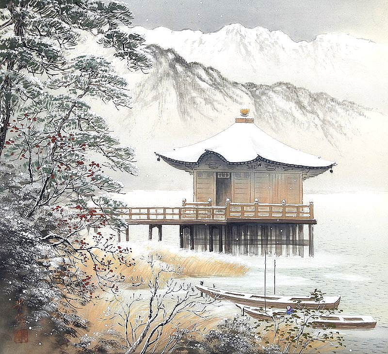 Koukei Kojima. snowy silence, mountain, art, snow, painting, koukei kojima, winter, HD wallpaper