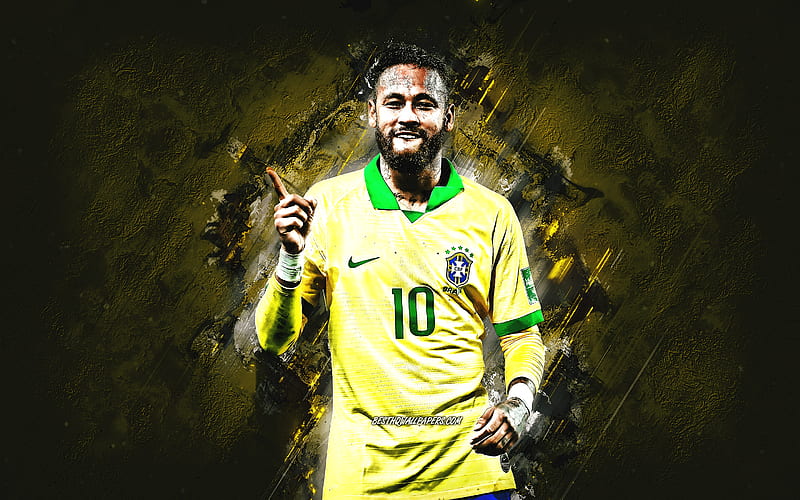 Neymar Jr, Brazil national football team, portrait, yellow stone background, Brazil, football, HD wallpaper