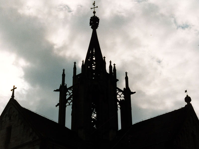 Gothic Church, steeple, gothic, church, clouds, sky, style, HD wallpaper