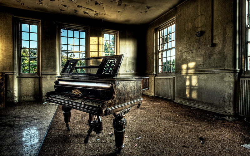 Abandoned Piano, windows, room, instrument, broken, HD wallpaper