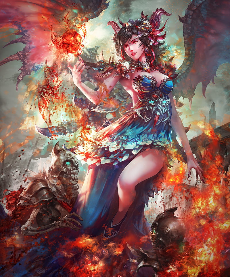 fantasy art, magic, fantasy girl, colorful, horns, legs, HD phone wallpaper