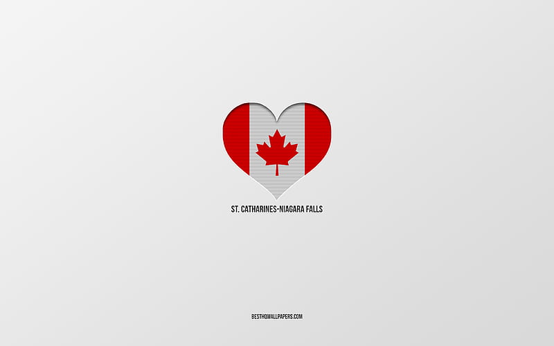 I Love St Catharines-Niagara Falls, Canadian cities, gray background, St Catharines-Niagara Falls, Canada, Canadian flag heart, favorite cities, Love St Catharines-Niagara Falls, HD wallpaper