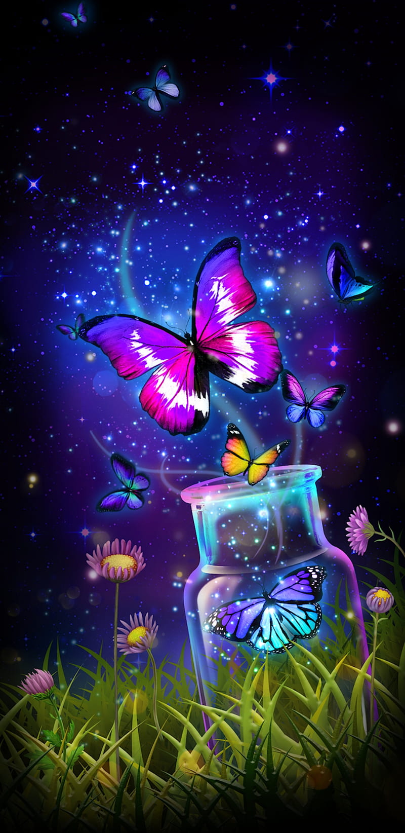 ReleaseTheMagic, butterflies, bonito, pretty, girly, magical, colorful, glow, bright, HD phone wallpaper