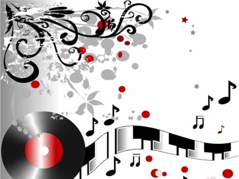 Let the Music Play, red, gray, notes, music, records, black, HD wallpaper |  Peakpx