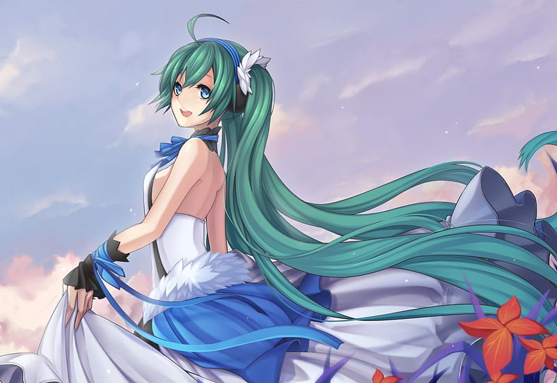 Hatsune Miku, pretty, green eyes, adorable, sweet, nice, anime, beauty, anime girl, vocaloids, long hair, lovely, twintail, gown, miku, sexy, eautiful, cute, hatsune, green hair, dress, divine, bonito, sublime, elegant, twin tail, hot, gorgeous, vocaloid, female, twintails, twin tails, kawaii, girl, HD wallpaper