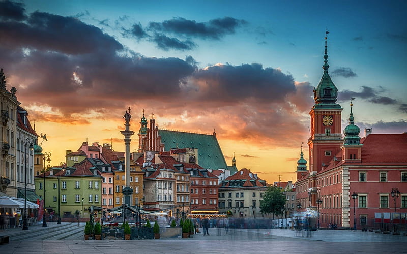 Warsaw, Poland, Poland, palace, square, Warsaw, houses, HD wallpaper