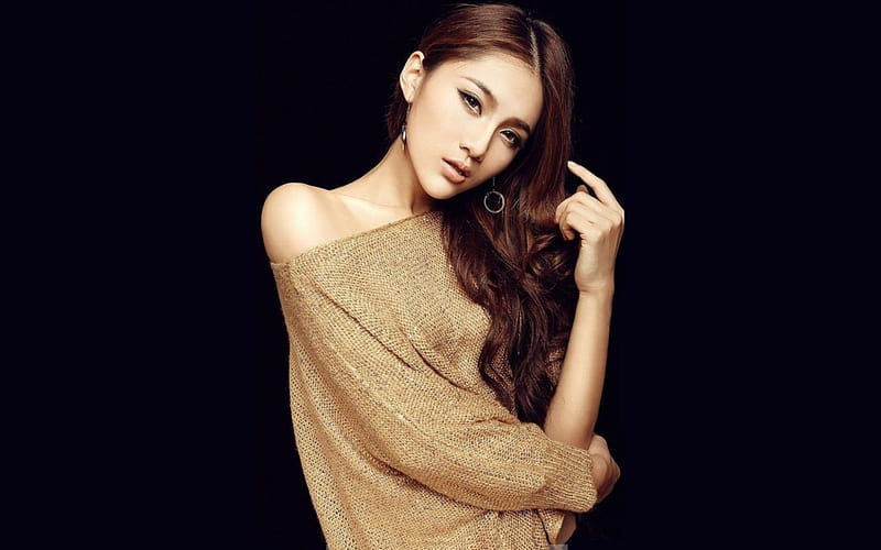 Asian beauty , girl, model, redhead, background, black, asian, beauty, woman, HD wallpaper