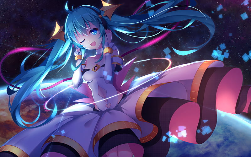 Hatsune Miku, galaxy manga, art, Vocaloid, HD wallpaper