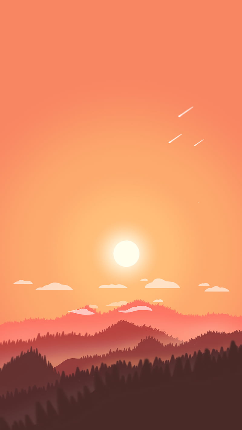 Sunset, bonito, cartoon, forest, iphone, mountains, nature, sun, trees, HD  phone wallpaper | Peakpx