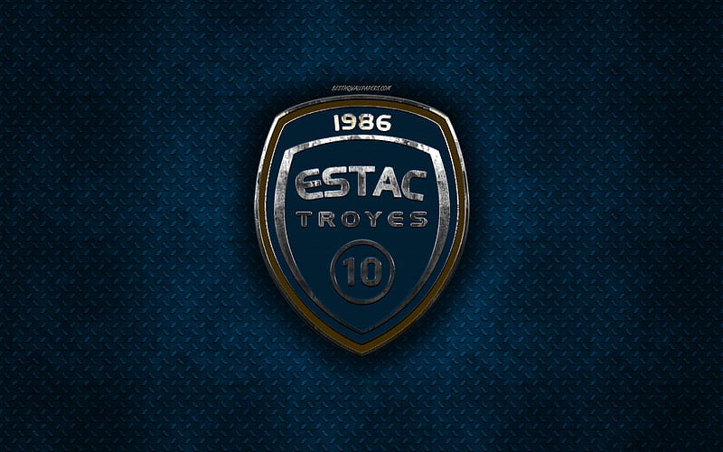 Troyes AC, French football club, blue metal texture, metal logo, emblem, Troyes, France, Ligue 2, creative art, football, HD wallpaper