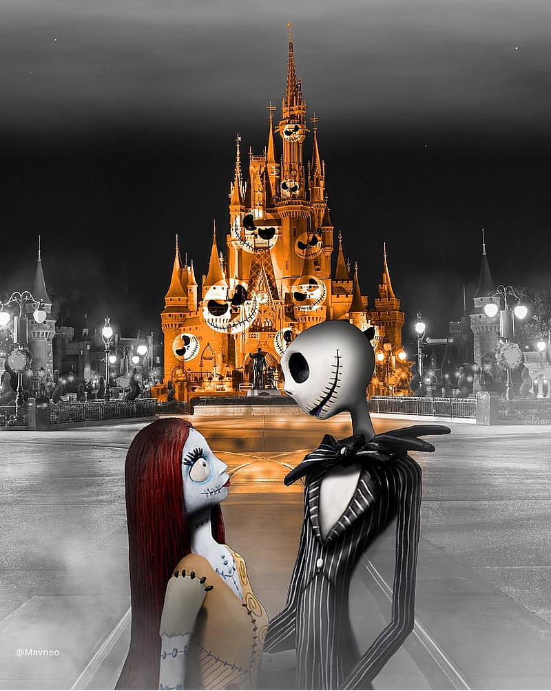 Jack and Sally , castle, fantasy, magic, HD phone wallpaper