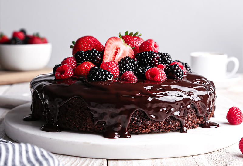 Food, Cake, Baking, Blackberry, Chocolate, Dessert, Fruit, Raspberry, Still Life, Strawberry, HD wallpaper