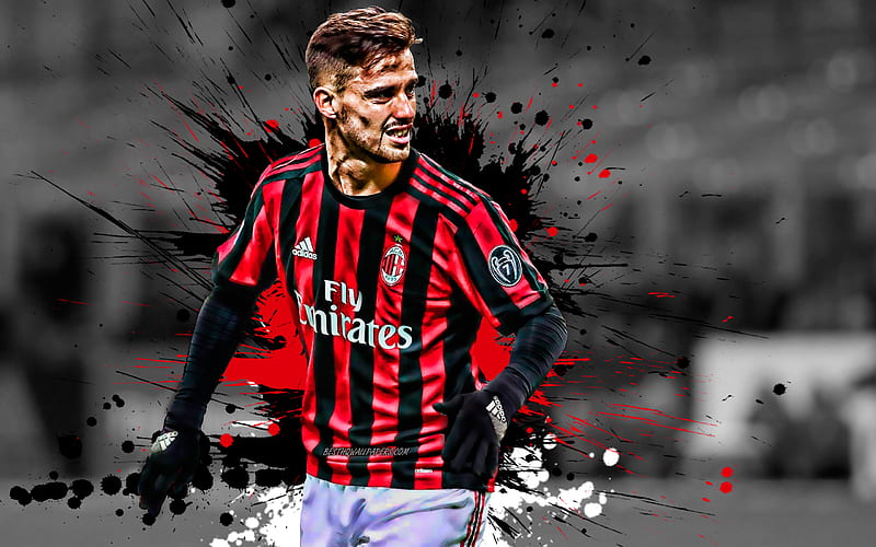 Suso Spanish football player, AC Milan, forward, red-black paint splashes, creative art, Serie A, Italy, football, grunge art, Jesus Joaquin Fernandez Saez, HD wallpaper