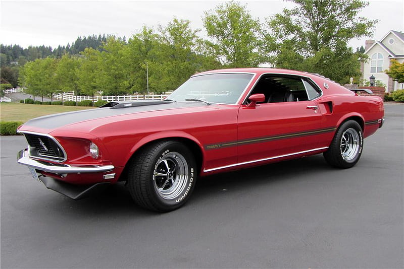 1969 Ford Mustang Mach 1 428 Cobra Jet, red, 428, 69, mach 1, cobra jet, mustang, cool, 1969, fastback, ford, muscle car, HD wallpaper