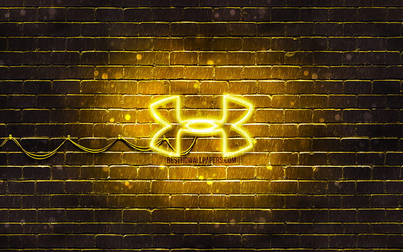 Under Armour yellow logo yellow brickwall, Under Armour logo, sports brands, Under Armour neon logo, Under Armour, HD wallpaper