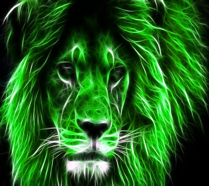 Green Lion, art, desenho, painting, HD wallpaper