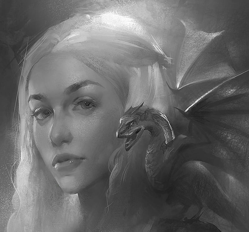 Daenerys, zudarts lee, girl, bw, game of thrones, daenerys targaryen, face, dragon, HD wallpaper