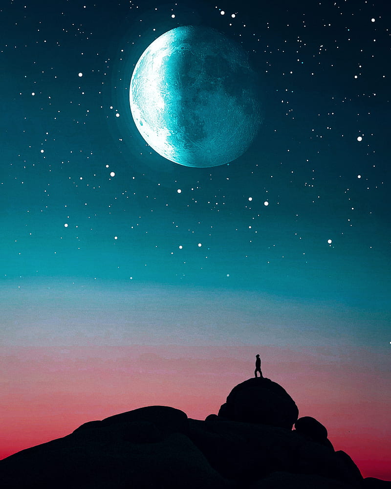 Moon, sky, lighthouse, star, moons, planet, earth, night, stars, space, HD phone wallpaper