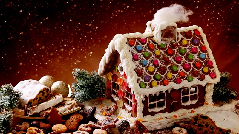 Gingerbread House, Candy, Brown, House, Gingerbread, White, HD wallpaper