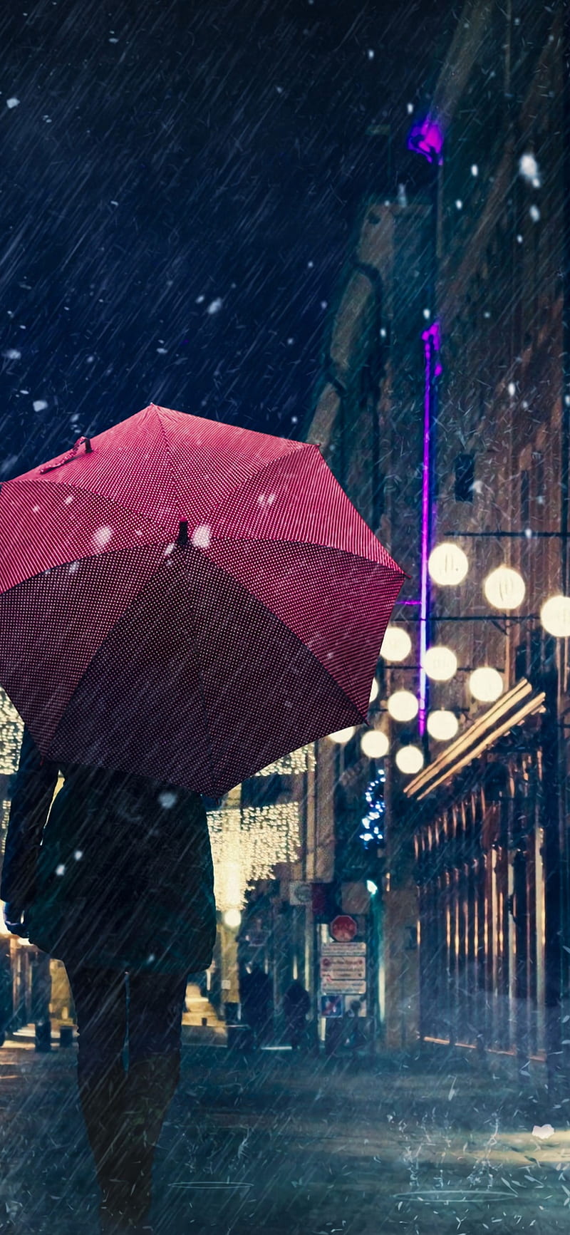 Red umbrella, dark, rain, HD phone wallpaper | Peakpx