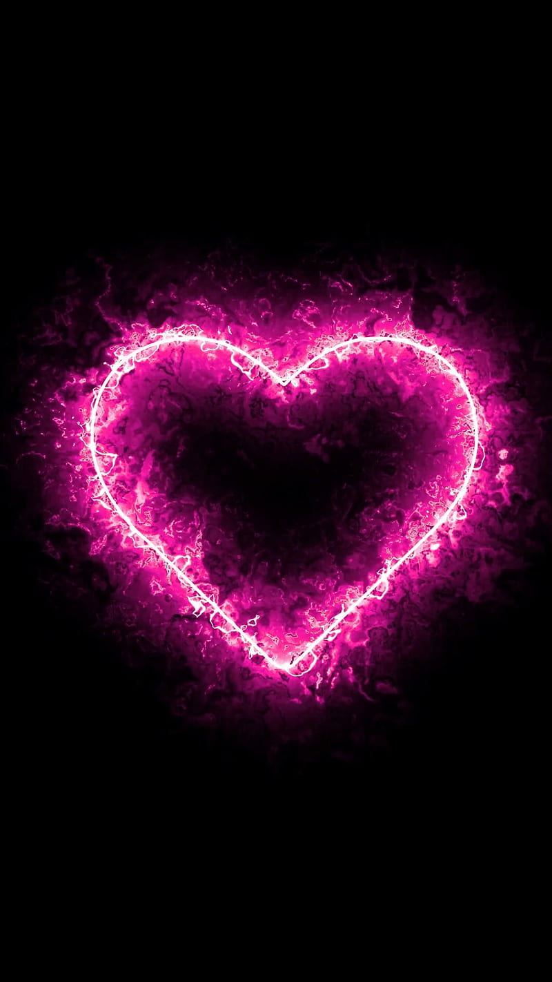 Pink Heart, 0010, abstract, fire, glare, glow, like, love, neon ...