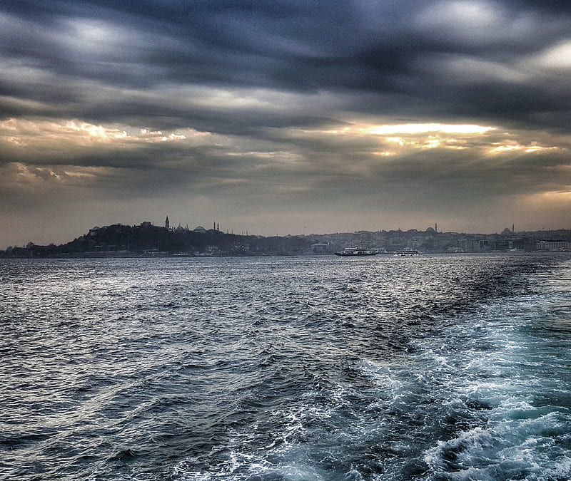 Bogaz, eminonu, istanbul, sea, sunset, HD wallpaper