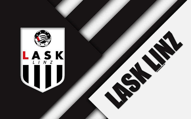 LASK Linz, Austrian football club material design, Austrian Football Bundesliga, black and white abstraction, Linz, Austria, football, HD wallpaper