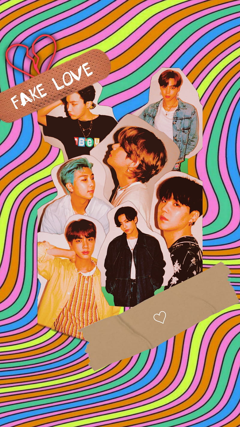 BTS FAKE LOVE, background, colorful, fake love, heart, korean, kpop, pink,  themes, HD phone wallpaper | Peakpx