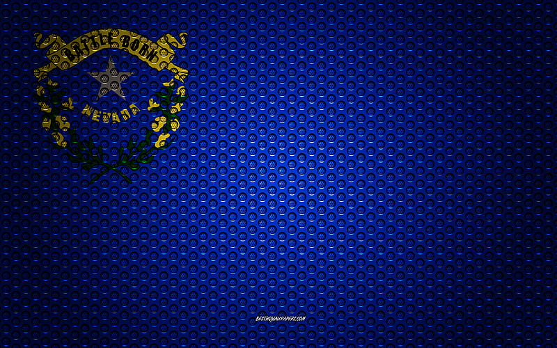 Flag of Nevada American state, creative art, metal mesh texture, Nevada flag, national symbol, Nevada, USA, flags of American states, HD wallpaper