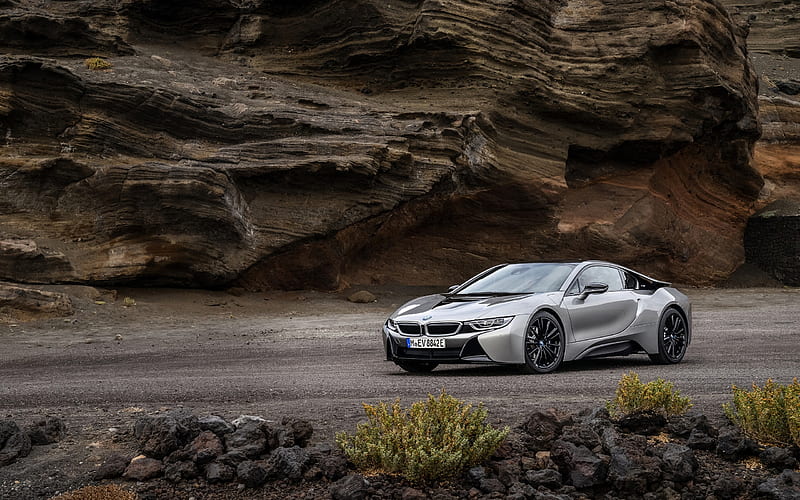BMW i8, 2018, electric sports coupe, new silver i8, electric car, German cars, BMW, HD wallpaper