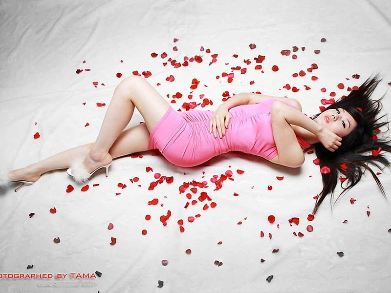 hwang-mi-hee, red, models, korea, people, flowers, girls, sexy, pink, HD wallpaper