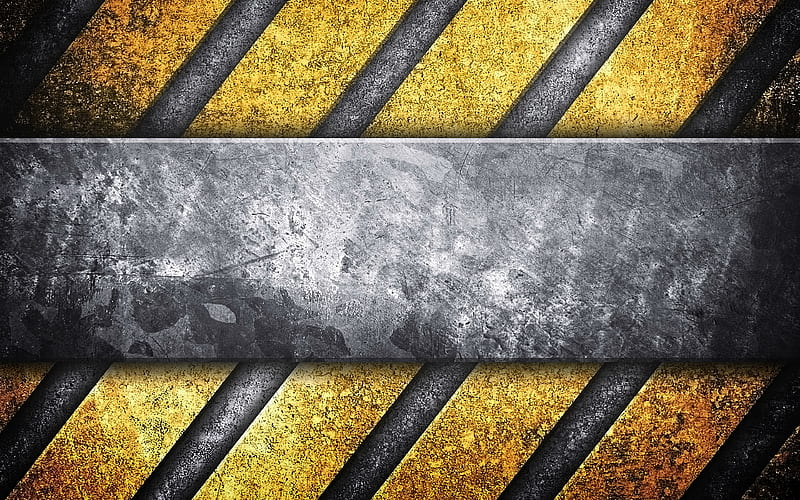 steel plate caution strips, warning background, grunge, metal backgrounds, yellow lines, warning tapes, HD wallpaper