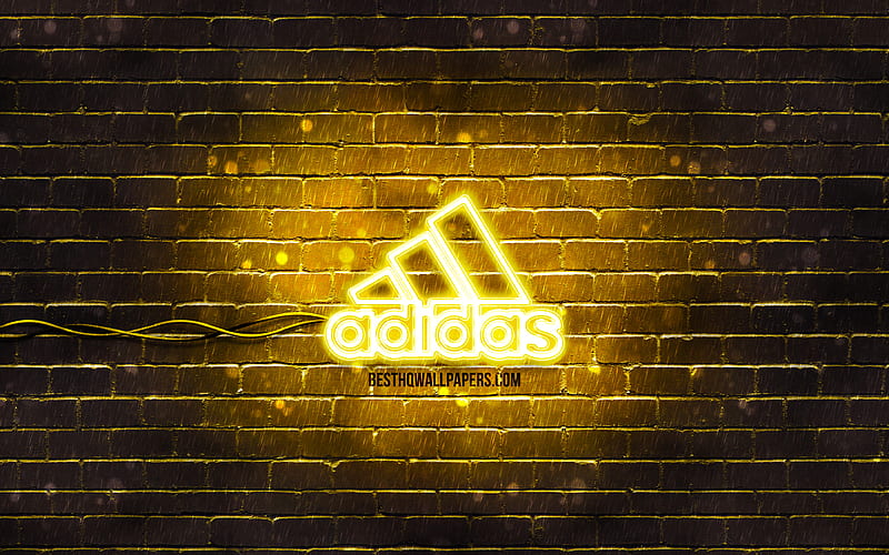 Adidas yellow logo yellow brickwall, Adidas logo, brands, Adidas neon logo, Adidas, HD wallpaper
