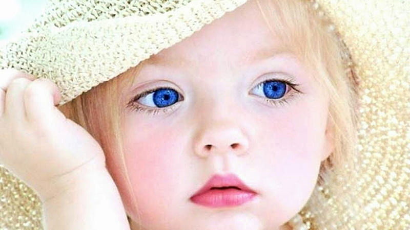 Closeup Of Cute Blue Eyes Baby Girl Wearing White Cap Cute, HD wallpaper