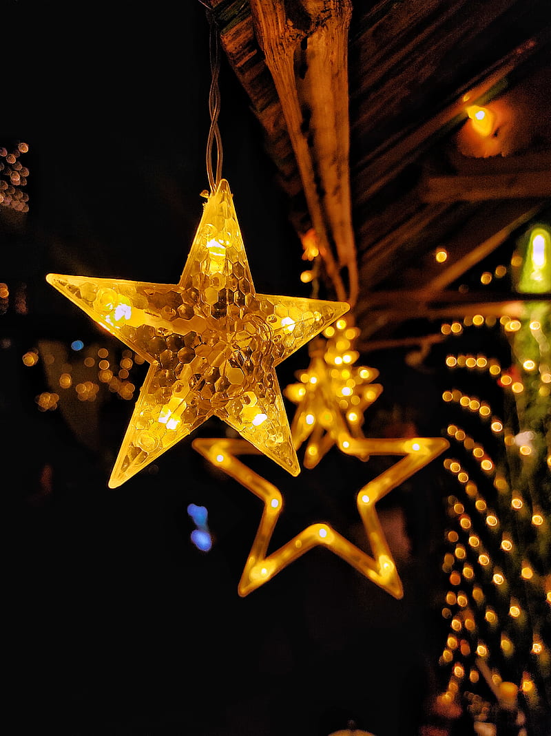 Star , christmas, christmas lights, golden, leather, lights, stars, HD phone wallpaper
