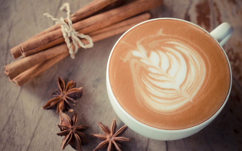 Cappuccino, coffee concepts, latte art, cinnamon, drawings for coffee, HD wallpaper