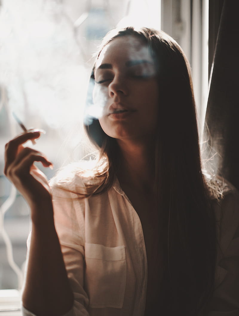 women, model, face, portrait, cigarettes, smoking, closed eyes, HD phone wallpaper