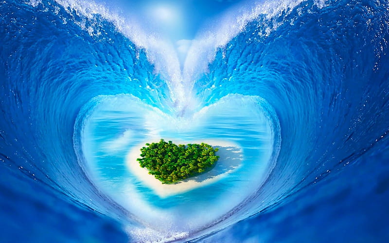 ♡ Summer hearts ♡, white sand, seas, green heart, green island