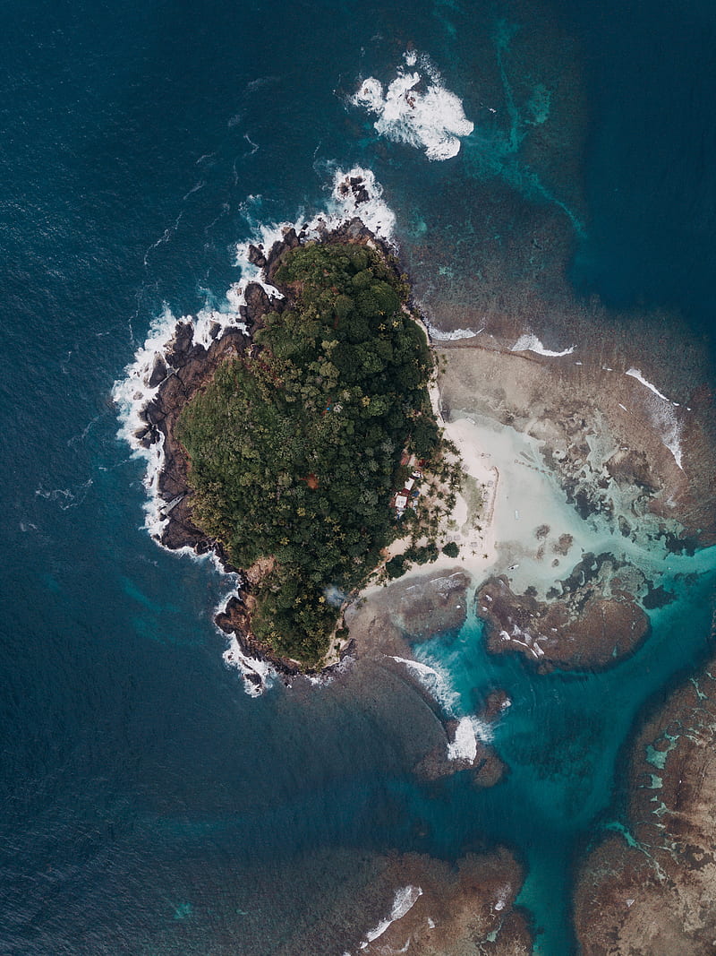 island, aerial view, sea, water, height, HD phone wallpaper