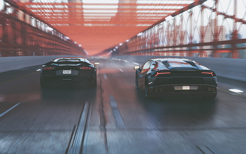 Huracan vs Aventador racing simulator, 2018 games, The Crew 2, Lamborghini Huracan, Lamborghini Aventador, HD wallpaper