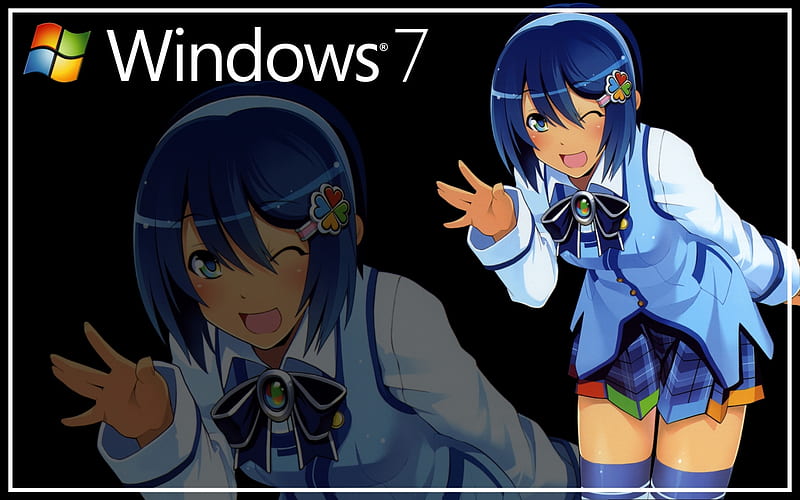 Hi there! (wink), win 7, technology, avatar, windows, black background, anime, school outfit, windows avatar, blue, HD wallpaper