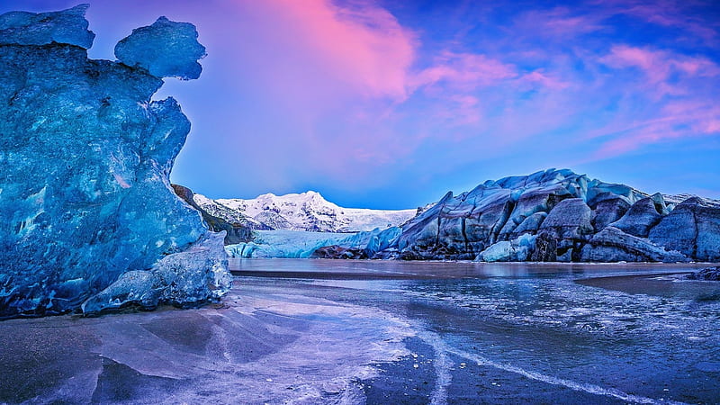 Vatna Glacier,Iceland, sky, winter, water, snow, mountains, vatna glacier, ice, nature, landscape, HD wallpaper