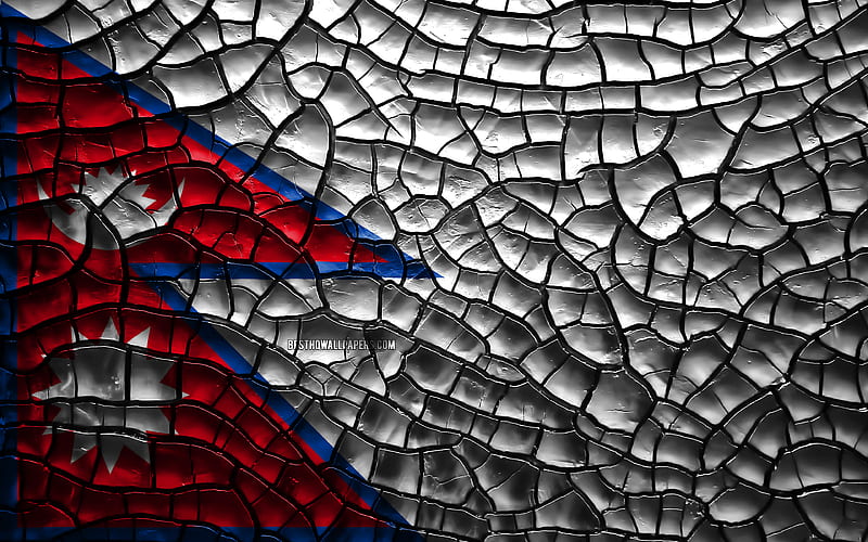 Flag of Nepal cracked soil, Asia, Nepalese flag, 3D art, Nepal, Asian countries, national symbols, Nepal 3D flag, HD wallpaper