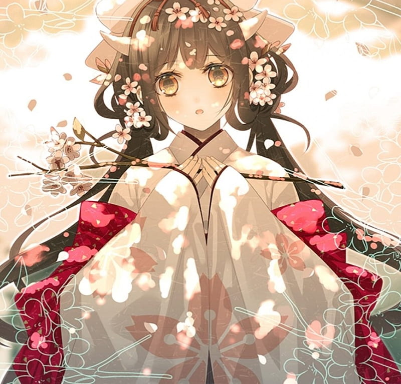Dama japonesa, adorno el cabello, bonito, mujer, flor de cerezo, Fondo de pantalla HD | Peakpx