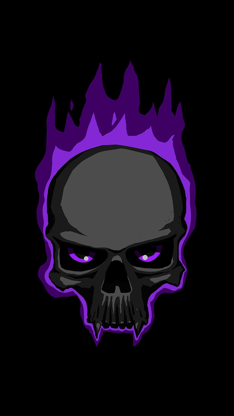 Epic Hot Head, My, art, black, bone, bones, dark, devil, digital, drawing, evil, eyes, face, fangs, fire, mean, occult, oled, purple, skull, vibrant, HD phone wallpaper